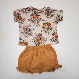 Handmade Floral Top & Mustard Bloomers Size 2Y